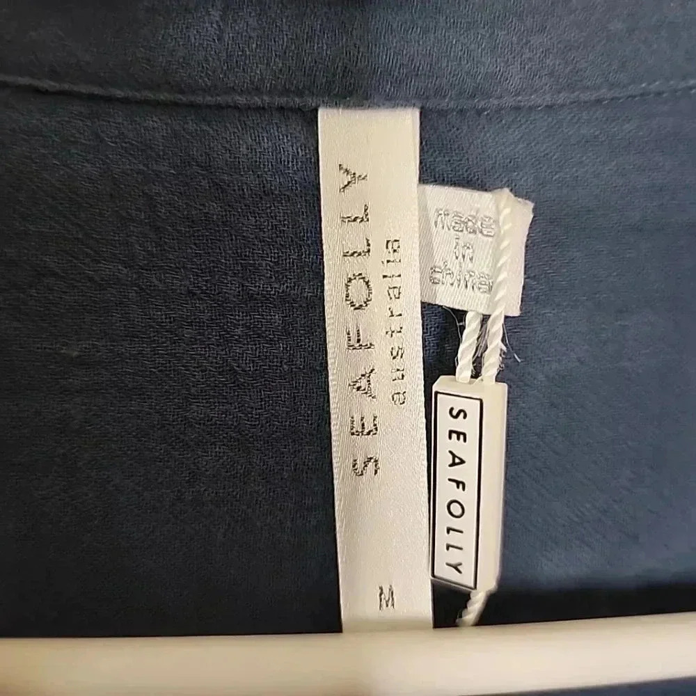 SEAFOLLY Australia Blue 100% Cotton Lagen blouse. Size Medium - Picture 8 of 9